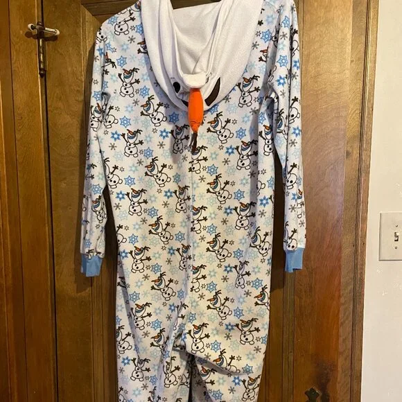 Disney Frozen Olaf SNOWMAN and SNOWFLAKE print hooded hoodie onesie one piece - Picture 3 of 16